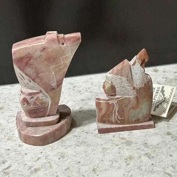 Native American Navajo Alabaster Carved Indian Chief/Eagle Olla Bowl Certificate - Picture 4 of 8